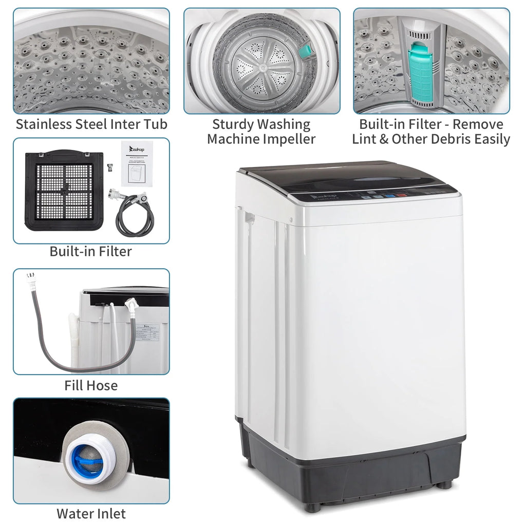 Full Automatic Washing Machine with Drain Pump, White And Black D439