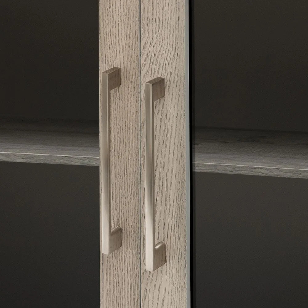 Gray Wood Storage Cabinet with Two Tempered Glass Doors O3557