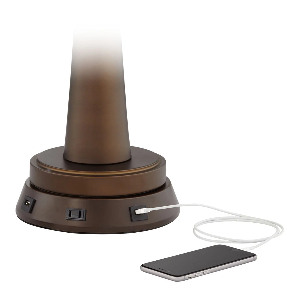Mid Century Coastal Table Lamp with USB and AC Power Outlet 32.75" Tall White Ceramic J796824