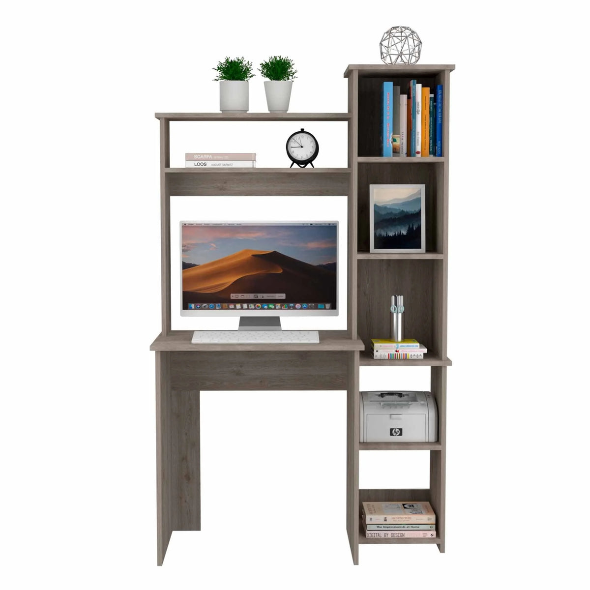 Light Grey Writing Desk with Bookcase M275