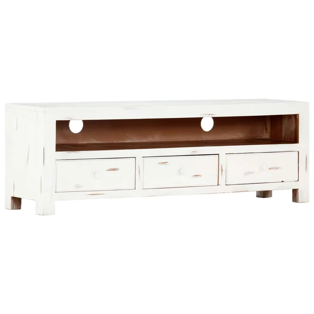 White Solid Acacia Wood TV Cabinet W669