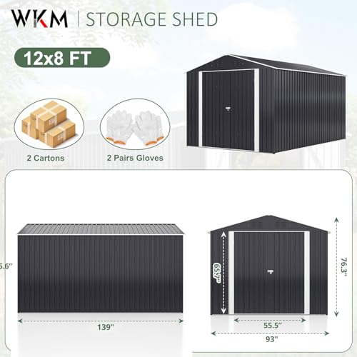 8x8 FT Metal Outdoor Storage Shed with Lockable Doors U5832