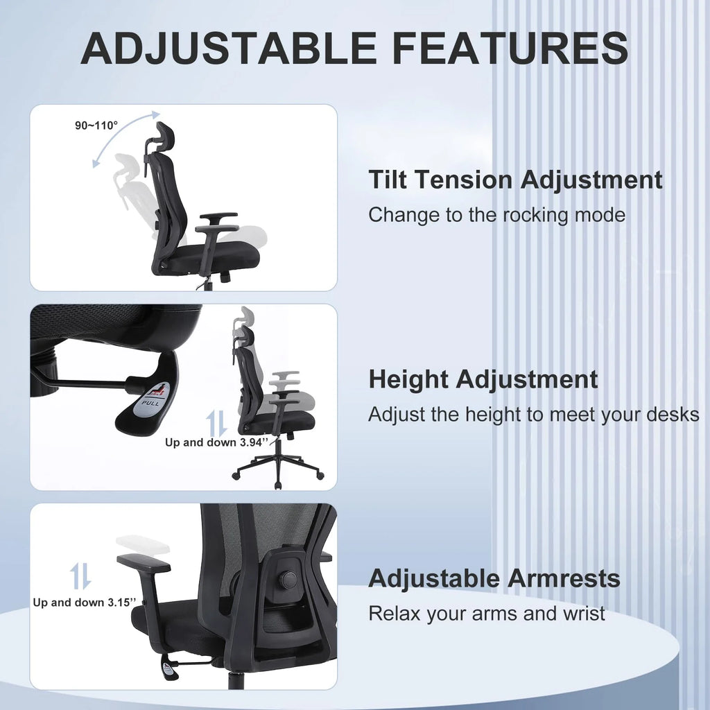Black Mesh Ergonomic High Back Office Chair with Lumbar Support K478970