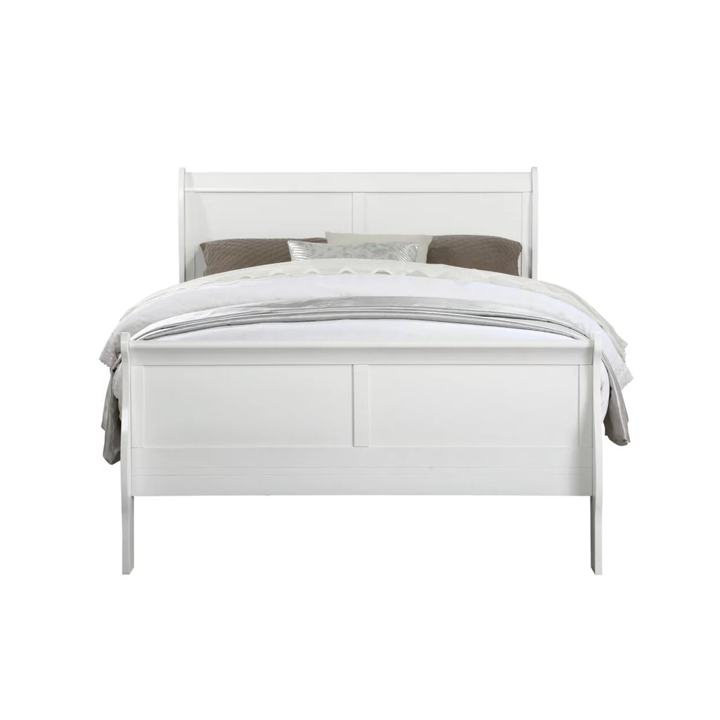 White Wooden Full Bed with Sleigh Headboard and Footboard E34232