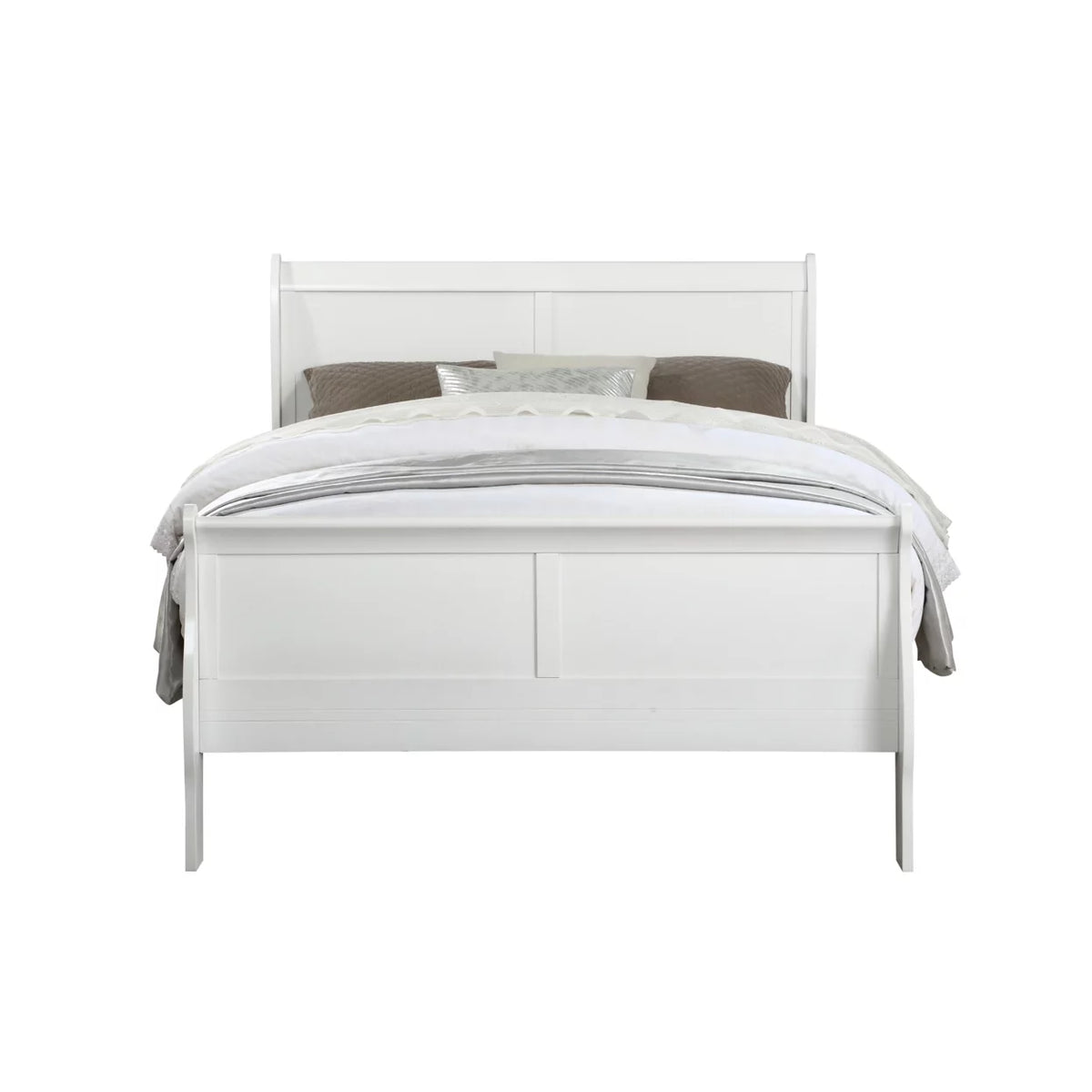 White Wooden Full Bed with Sleigh Headboard and Footboard E34232