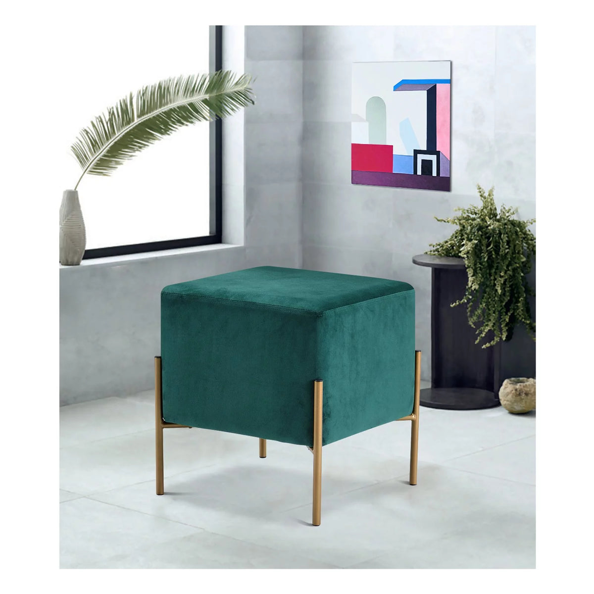 Black Velvet Ottoman Stool C114654