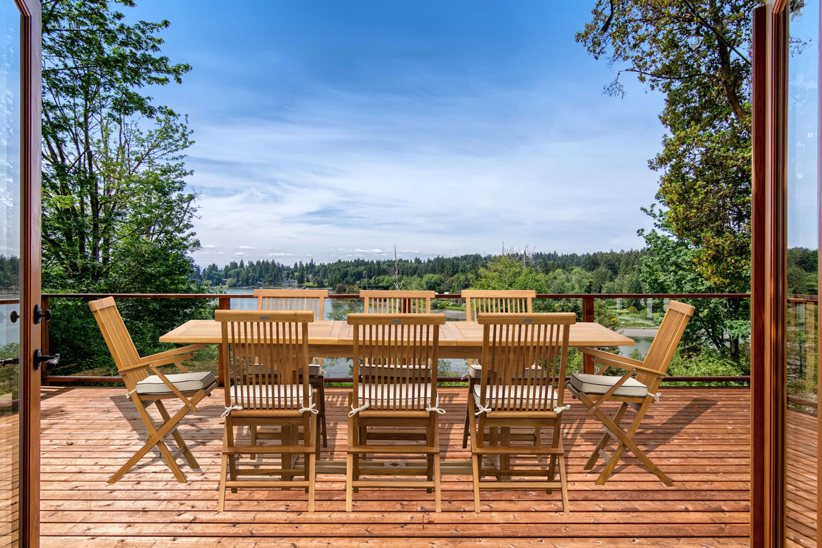 9 Piece Teak Wood Patio Dining Set with Extension Table and Folding Chairs C9750