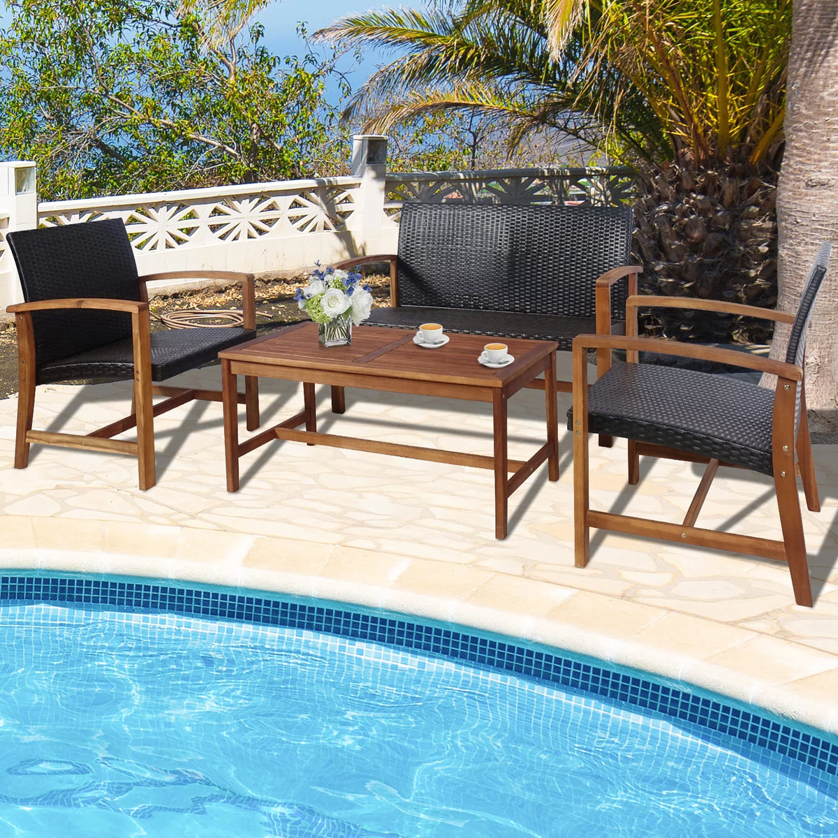 8 Pcs Acacia Wood Patio Conversation Set O428