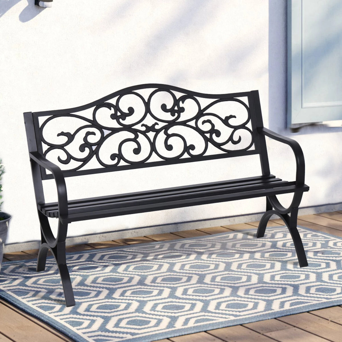 50" Outdoor Iron Cast Garden Park Bench - Black Q969