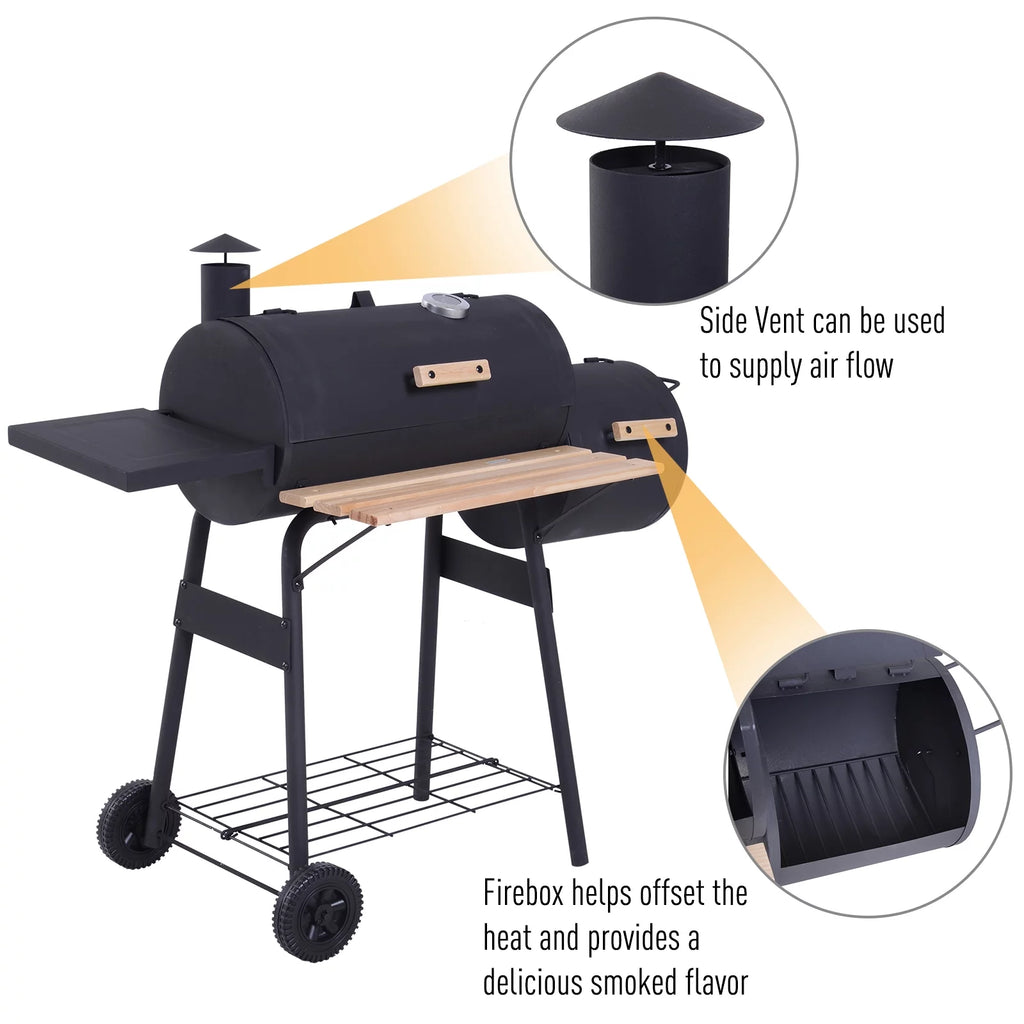 48" Steel Portable Charcoal BBQ Grill and Offset Smoker Combo with Wheels X9570