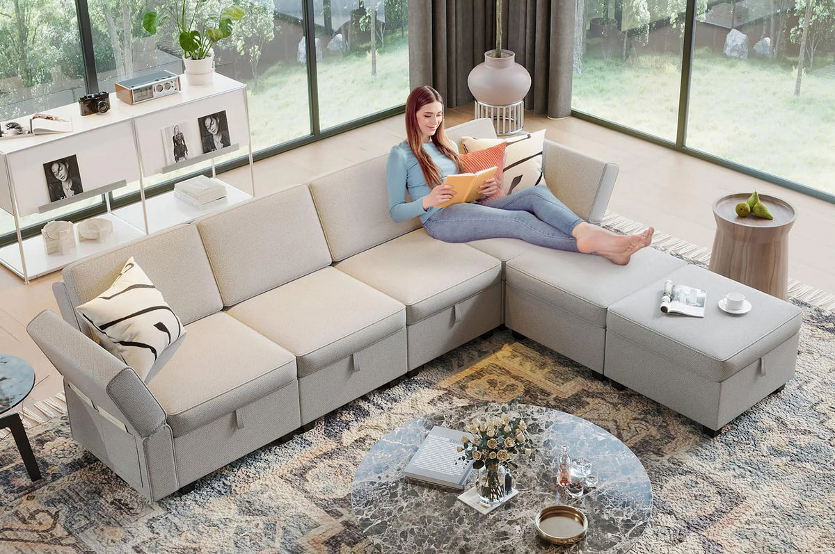 Grey U Shaped 6 Seats Modular Sectional Sofa P626573