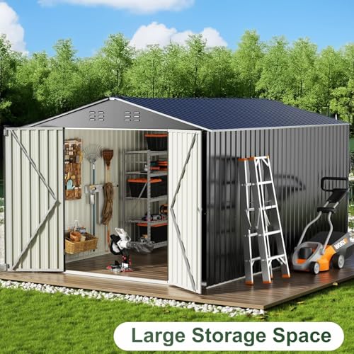 8x8 FT Metal Outdoor Storage Shed with Lockable Doors U5832