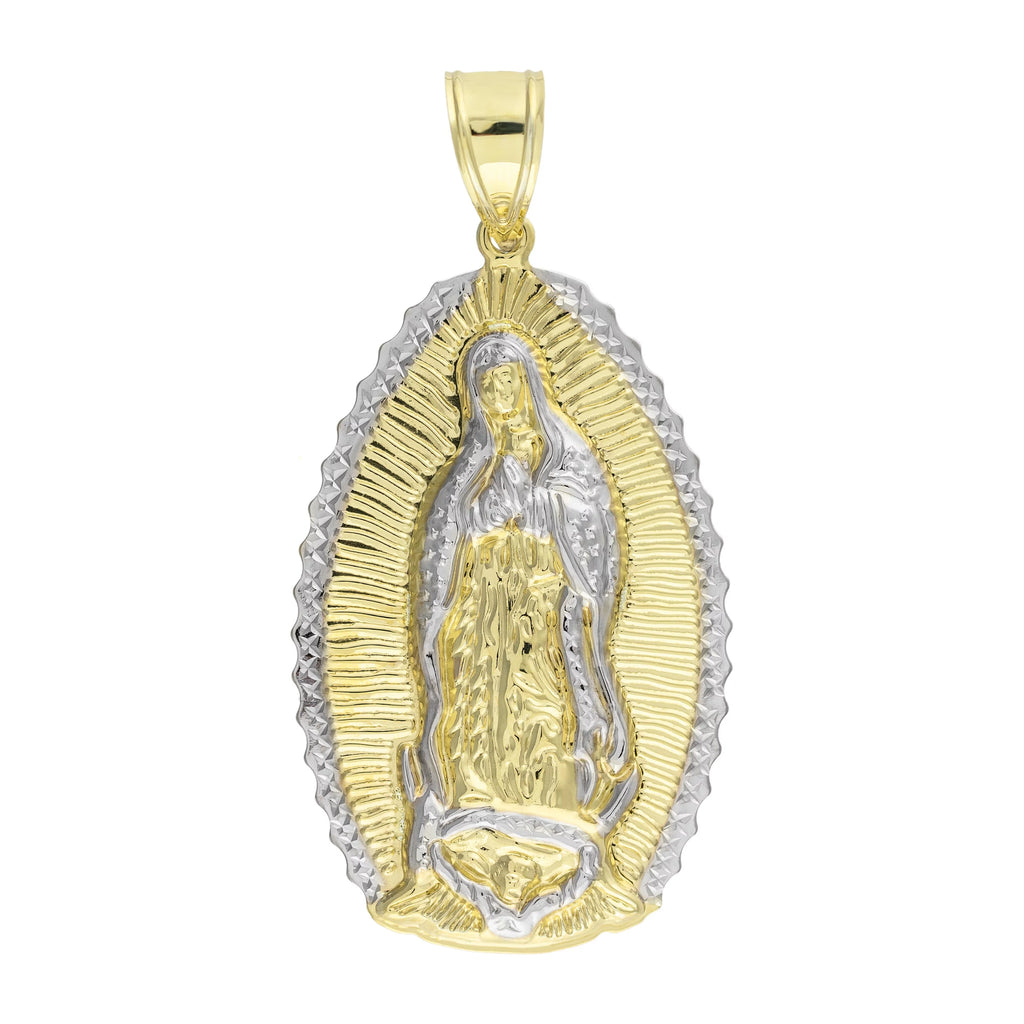 Virgin Mary Medallion Pendant 10K Yellow White Gold N4654