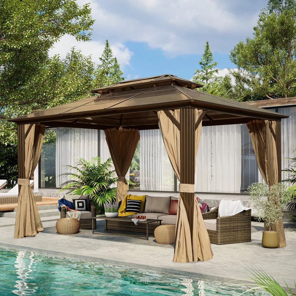 10'x13' Polycarbonate Double Roof Aluminum Hardtop Gazebo Z928925