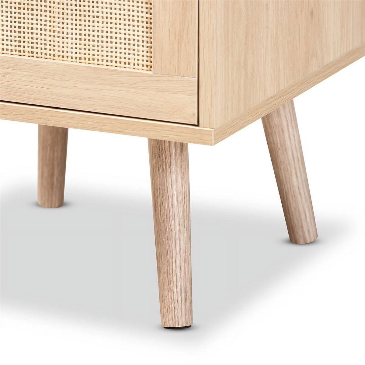 Light Oak Brown Wood and Rattan 2-Drawer Nightstand B6947