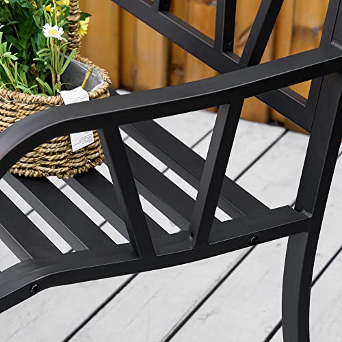 Black Metal Garden Bench with Slatted Seat W30100