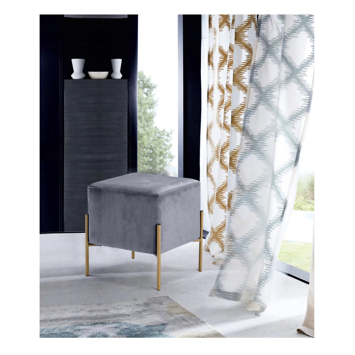 Black Velvet Ottoman Stool C114654