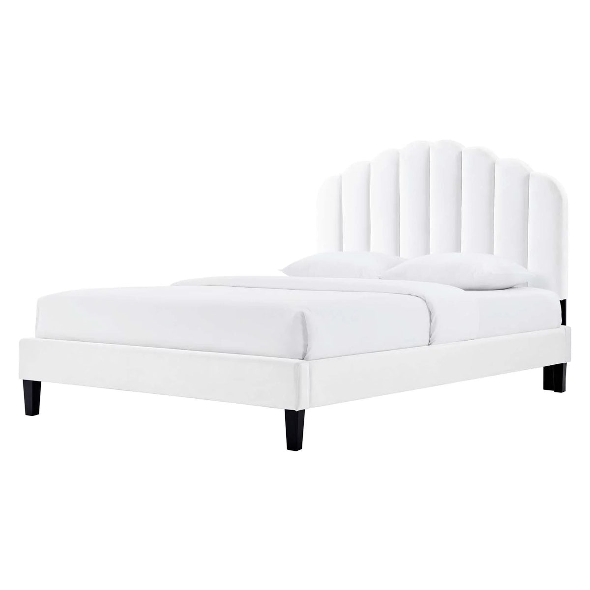 King Size White Velvet Platform Bed Frame M89954