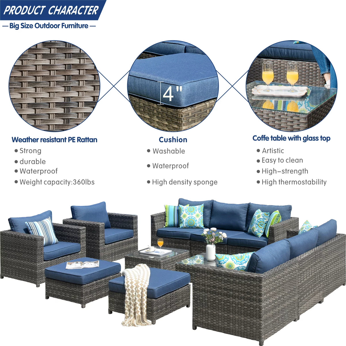 12 Pieces All-Weather Wicker Outdoor Sofa Set Y808