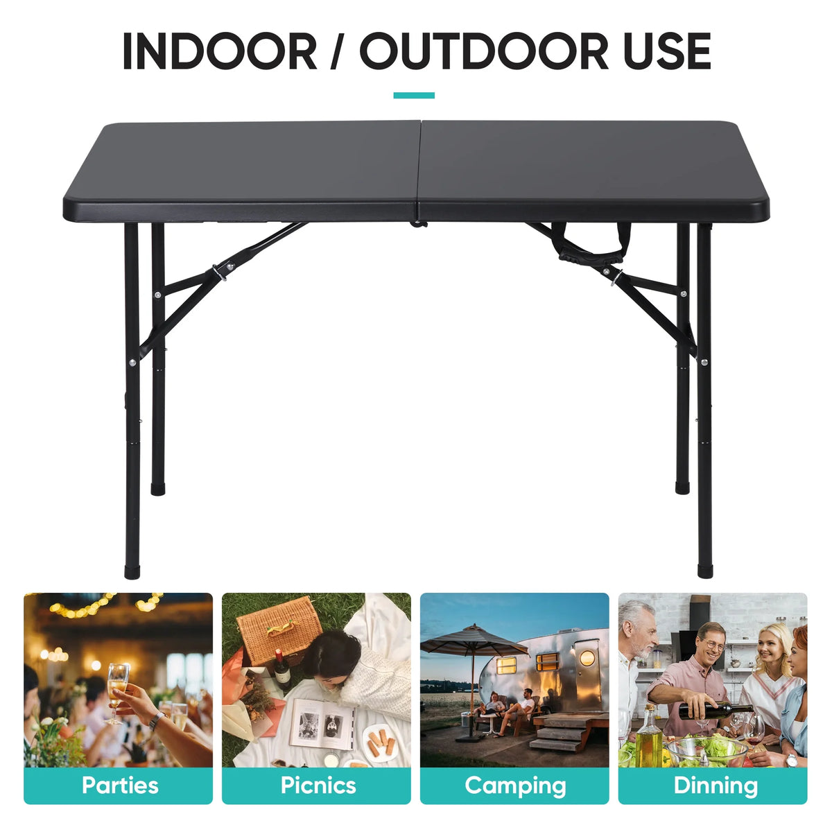 4 Ft Black Folding Plastic Table Y25211