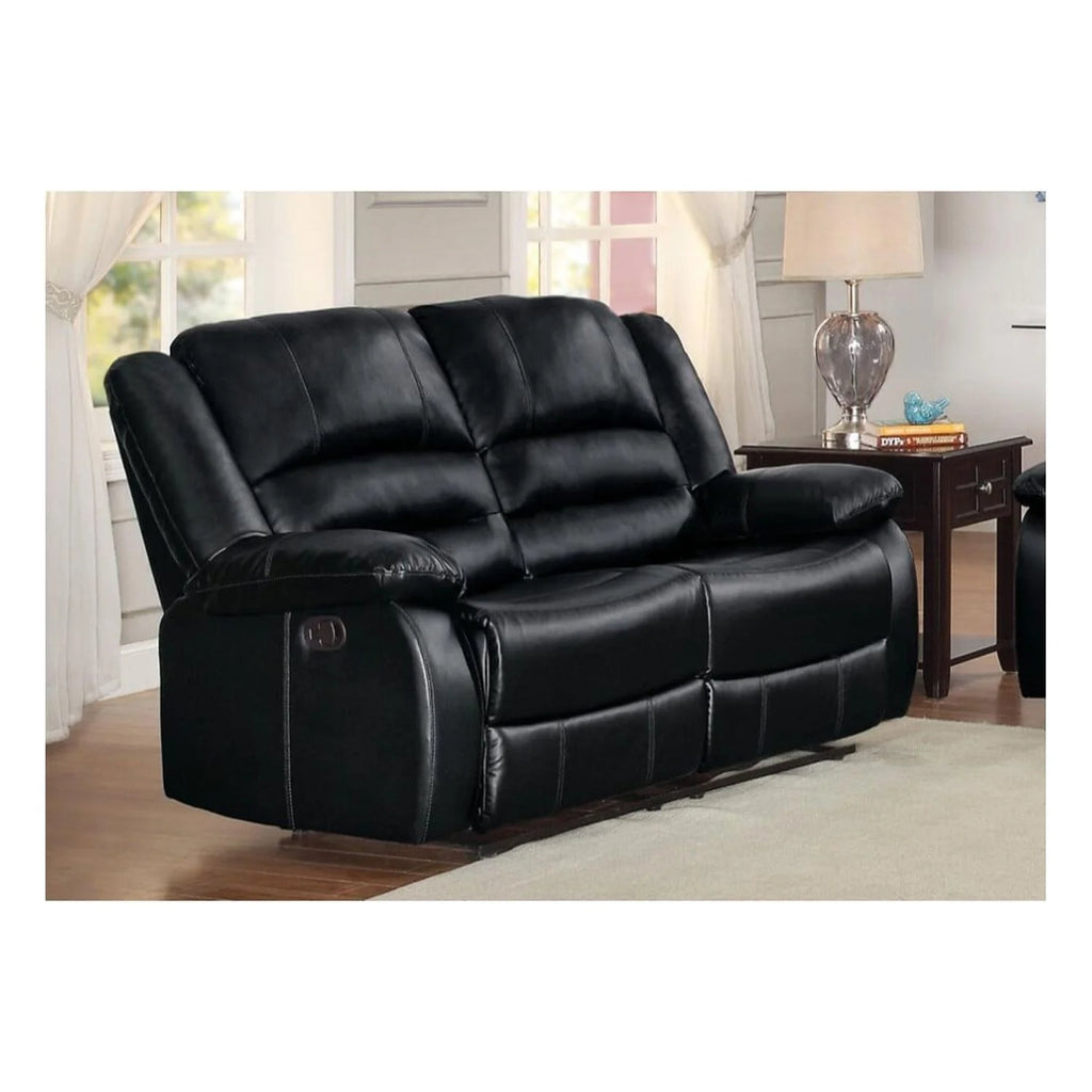 Black Leather Double Reclining Love Seat P8584