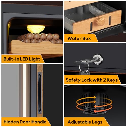 Electric Humidor 25L 150 Counts Thermostatic Cooling Cabinet with Spanish Cedar Wood Shelves C5494