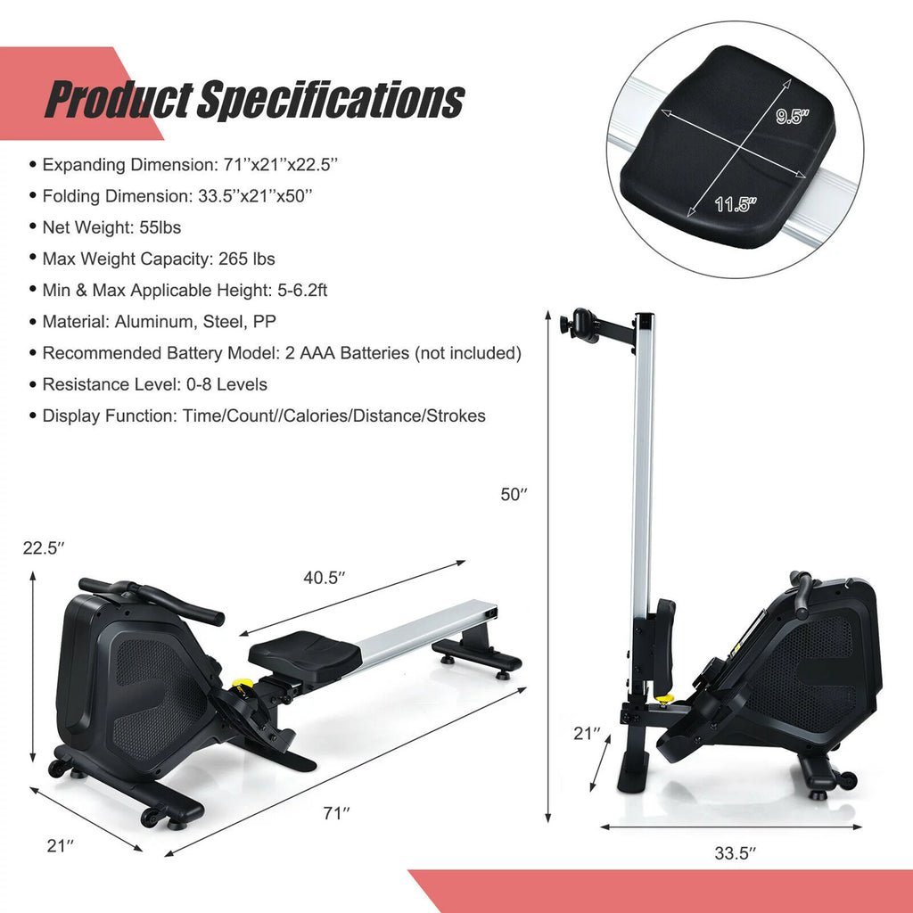 Folding Magnetic Rowing Machine with Monitor M14950