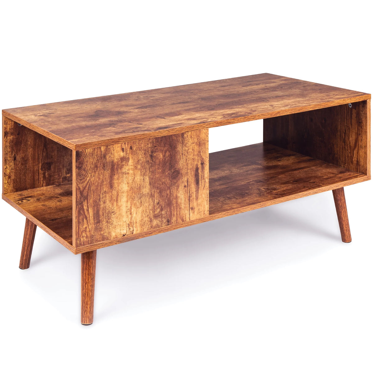 Wooden Mid-Century Modern Coffee Accent Table with Open Storage Shelf Brown T804