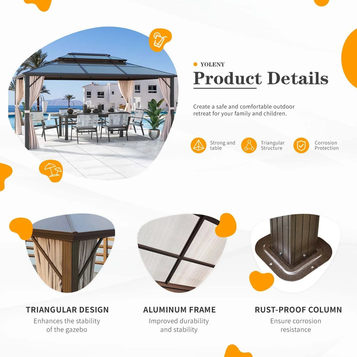 10'x13' Polycarbonate Double Roof Aluminum Hardtop Gazebo Z928925