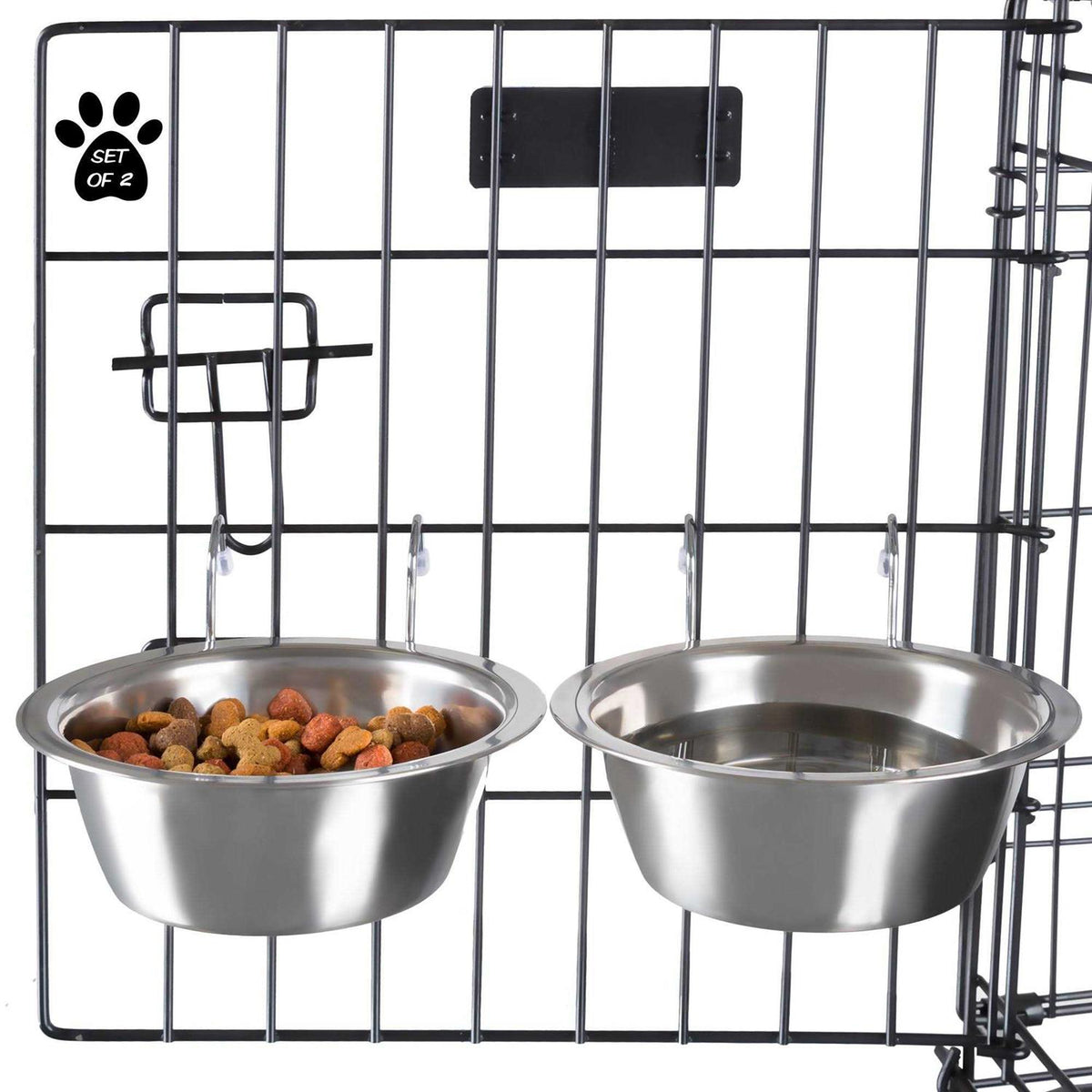 Set of 2 Stainless-Steel Hanging Dog Bowls F240