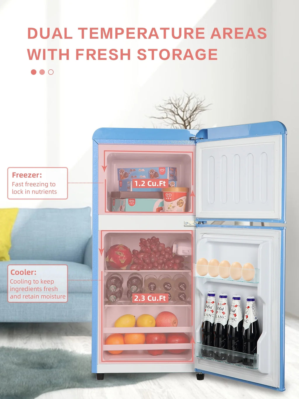 Blue 3.5 Cu.ft Mini Fridge with Freezer P8649