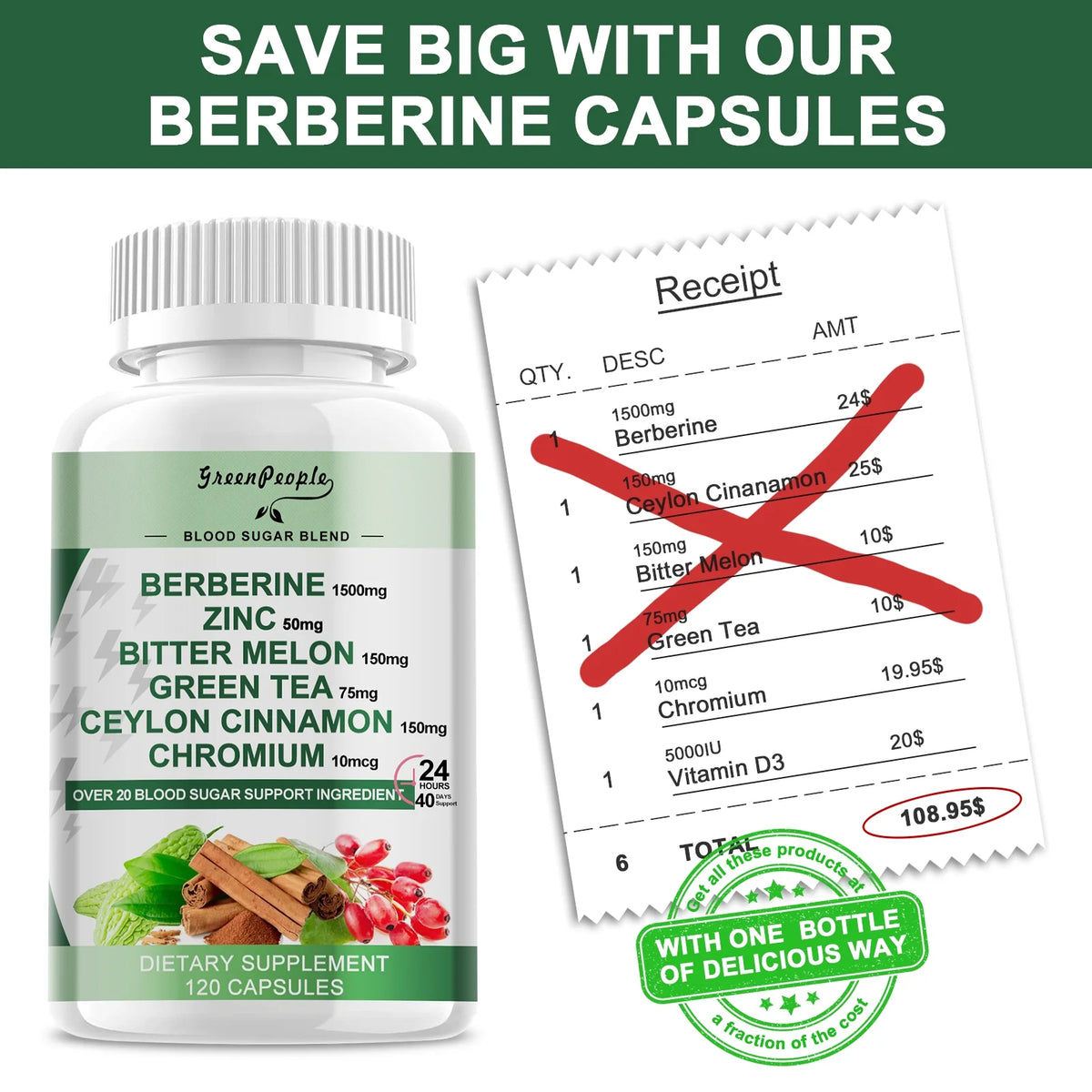 Berberine Supplement 1500mg 120 Capsules Y142
