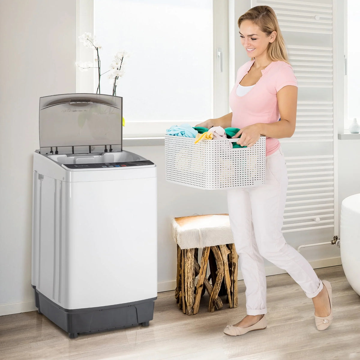 Full Automatic Washing Machine with Drain Pump, White And Black D439