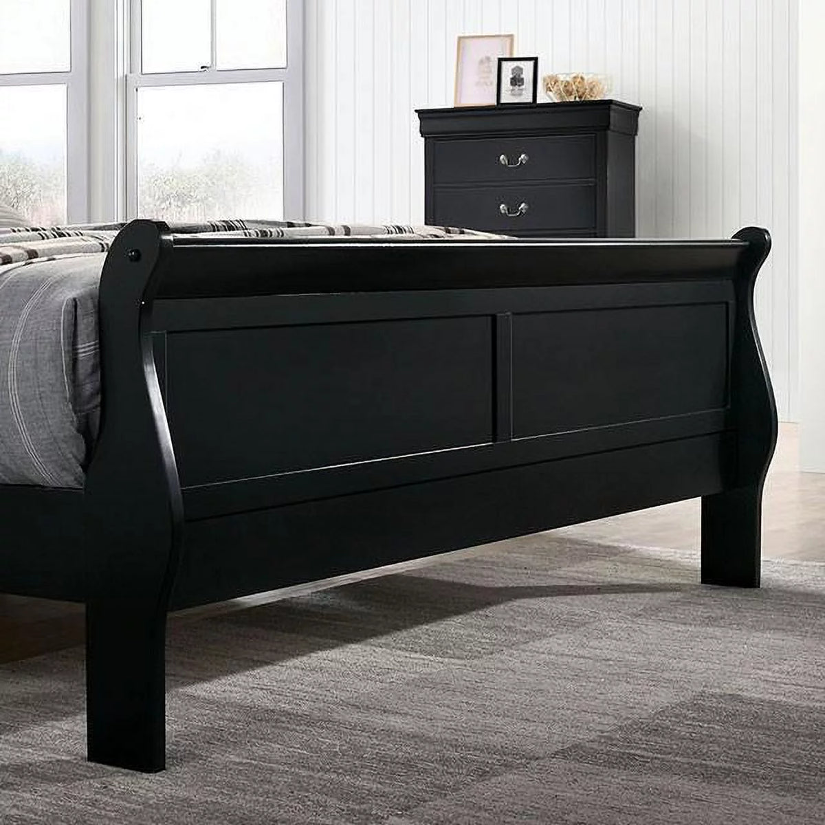 Black Solid Wood 5pcs Bedroom Set B45670
