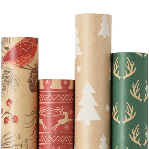 Brown Kraft Christmas Wrapping Paper, 4 Rolls N484