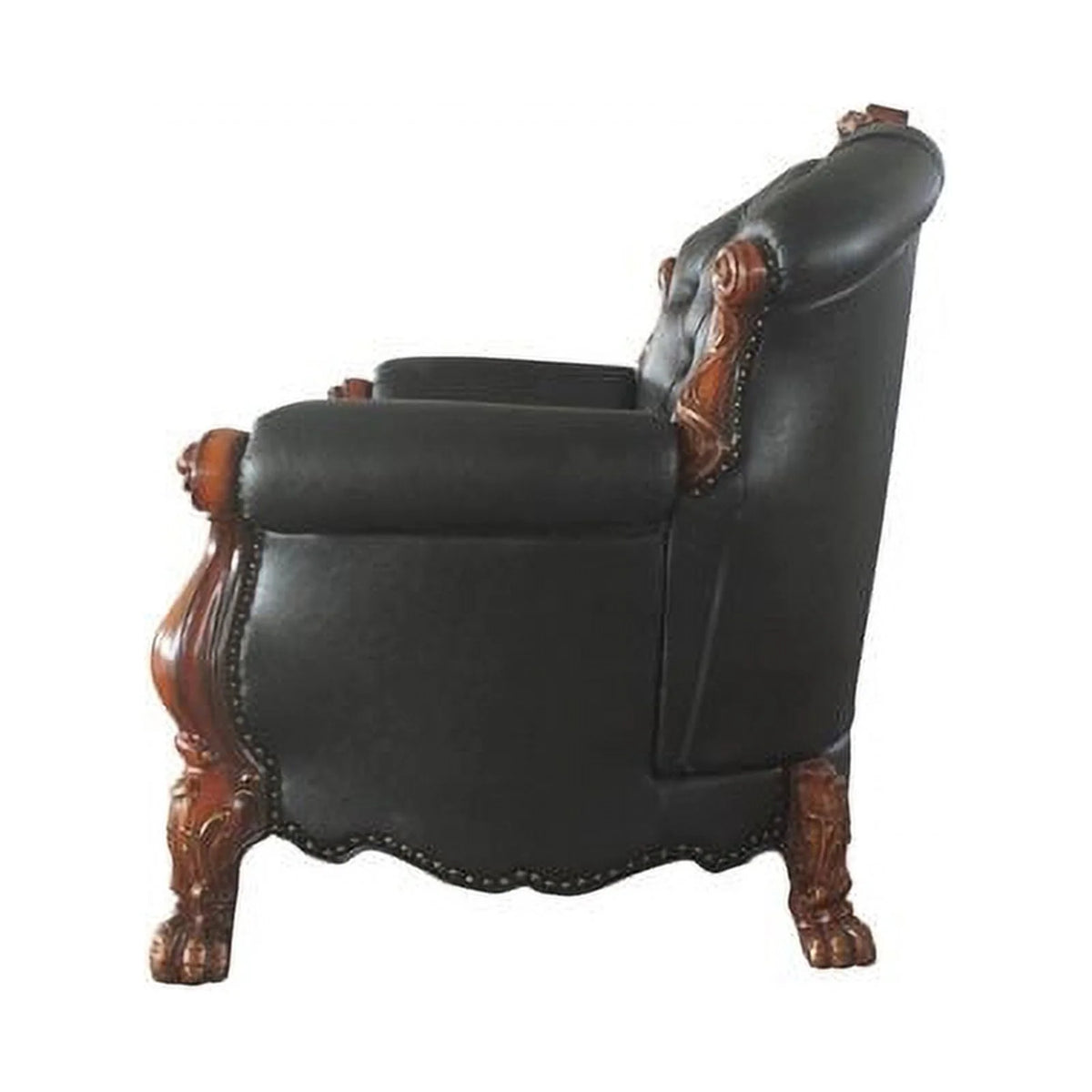 Black Faux Leather Wood Loveseat with 3 Pillows J53368