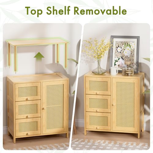Bamboo Rattan Sideboard Cabinet with Adjustable Shelf X12764