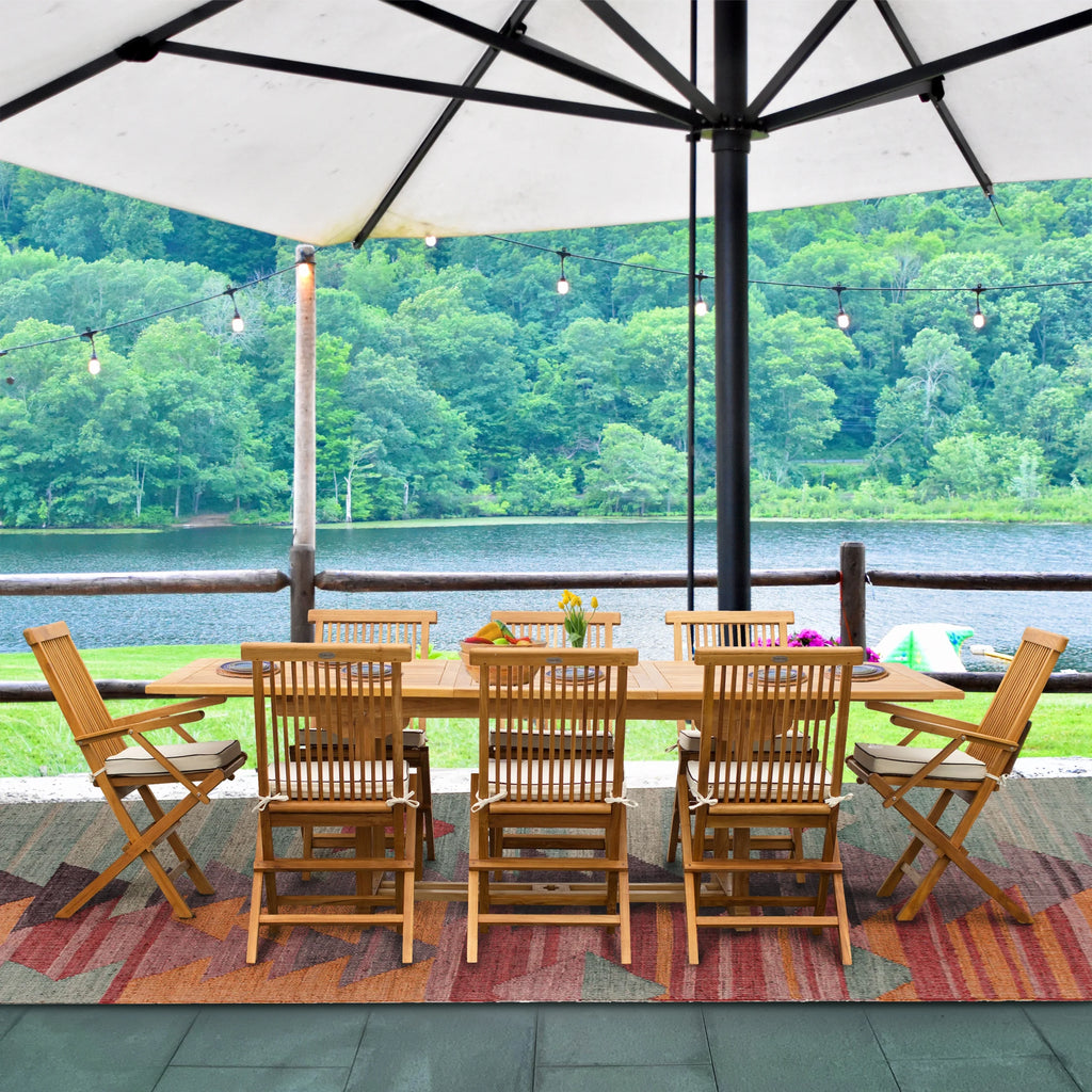 9 Piece Teak Wood Patio Dining Set with Extension Table and Folding Chairs C9750