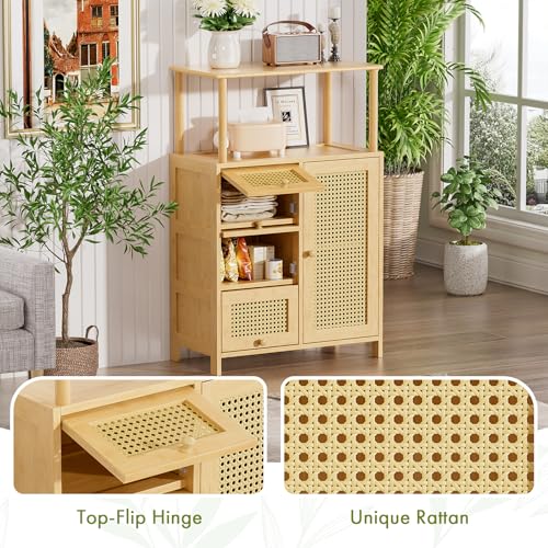 Bamboo Rattan Sideboard Cabinet with Adjustable Shelf X12764