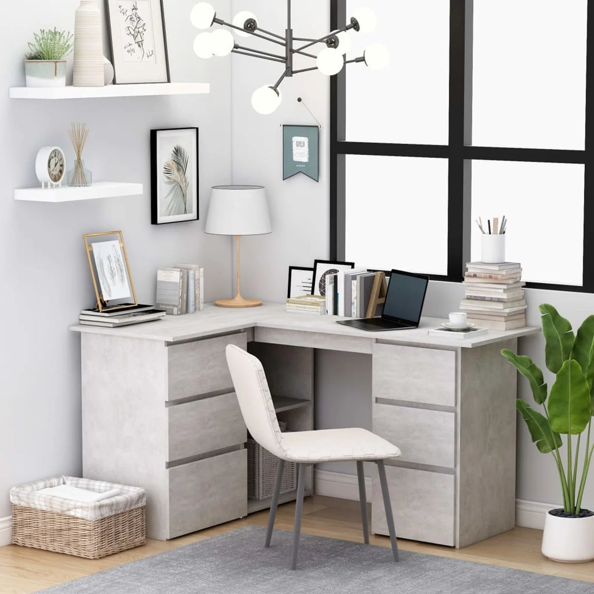 Corner Desk Concrete Gray Chipboard A549793