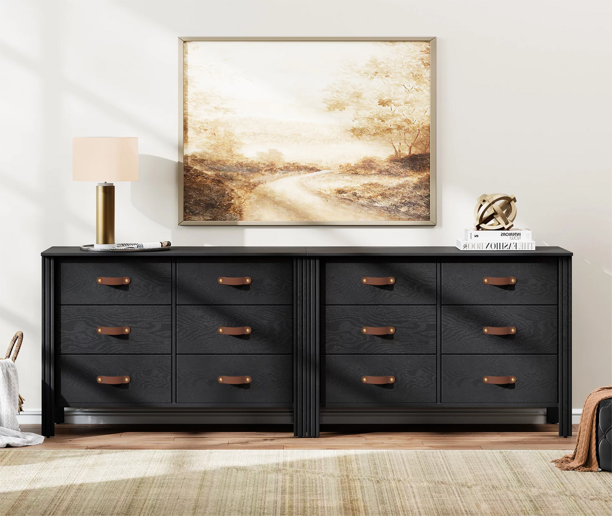 Black 6 Drawer Wood Dresser Set of 2 H88585