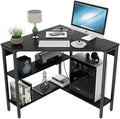 Black Corner Desk with Outlets USB Ports Shelves Q470