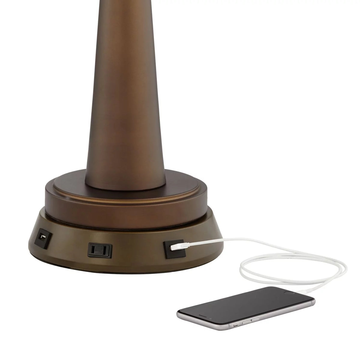 Mid Century Coastal Table Lamp with USB and AC Power Outlet 32.75" Tall White Ceramic J796824