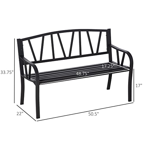 Black Metal Garden Bench with Slatted Seat W30100