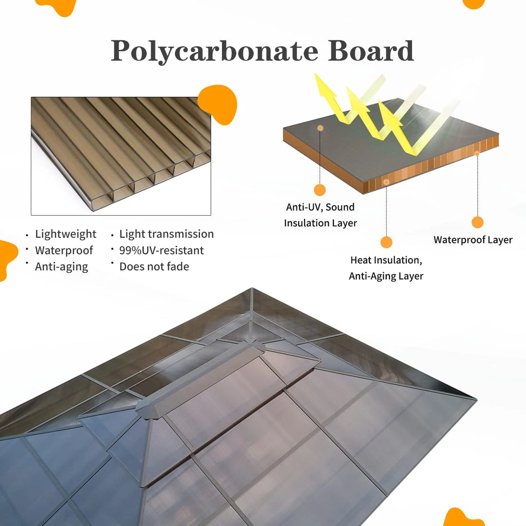 10'x13' Polycarbonate Double Roof Aluminum Hardtop Gazebo Z928925