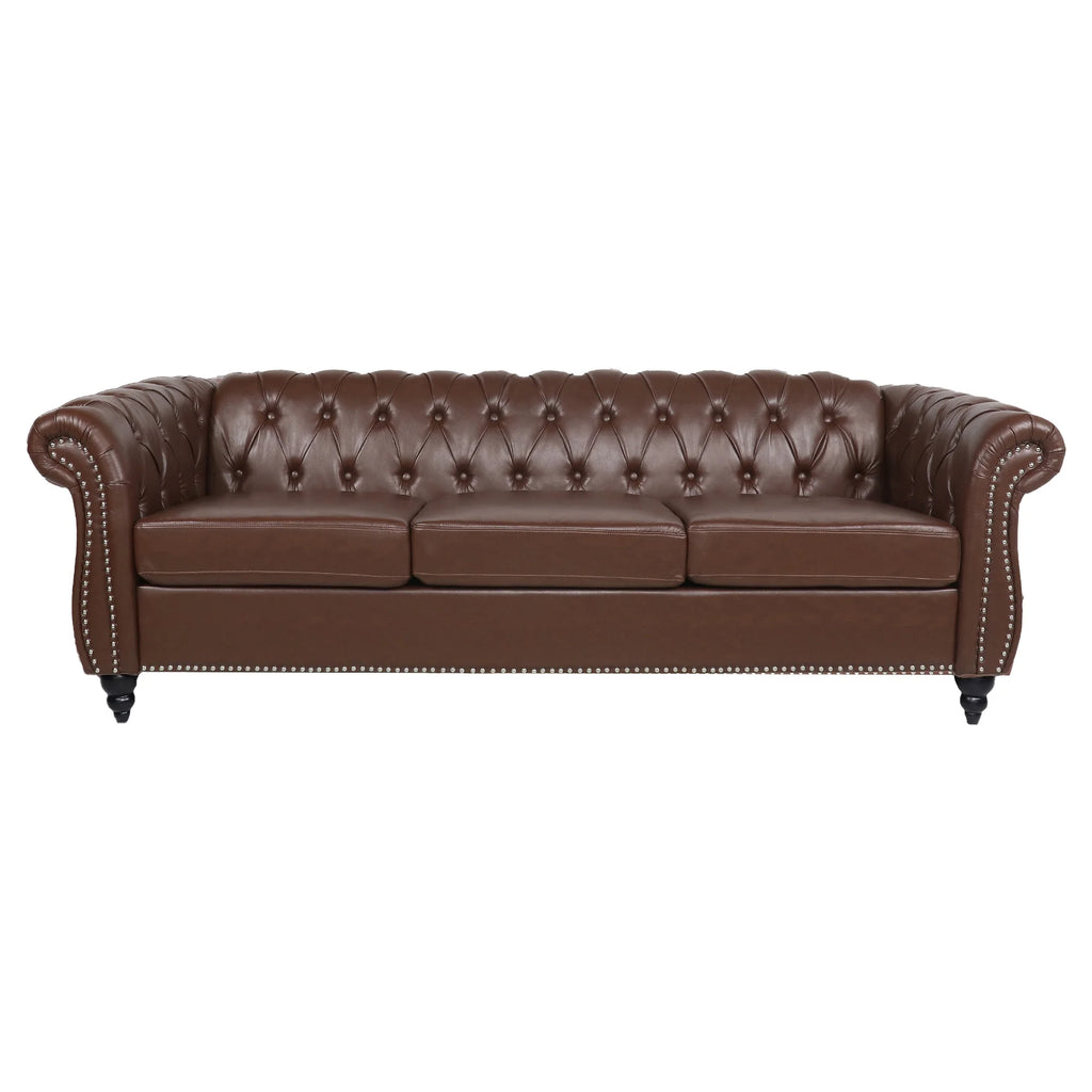 Brown 3 Seater Faux Leather Sofa U663935