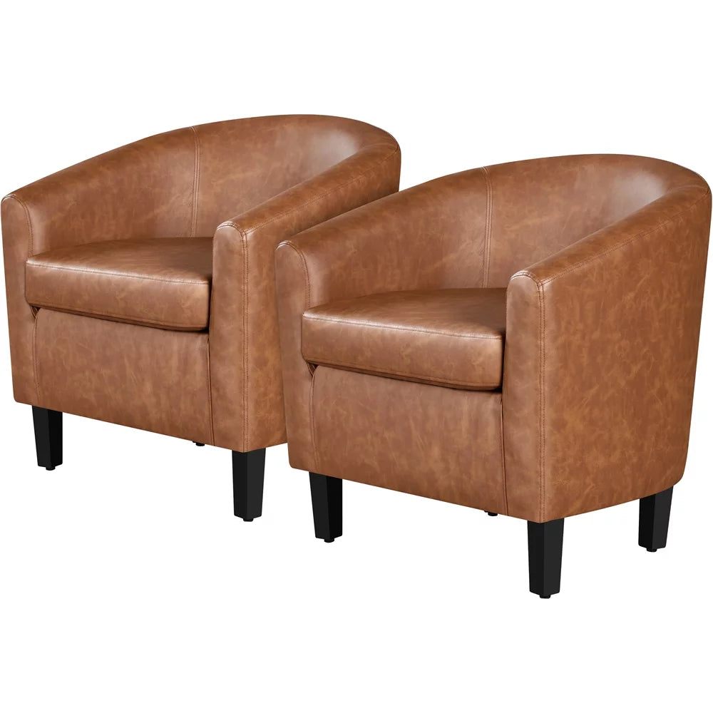 Faux Leather Barrel Accent Chair Set of 2 Brown O757139