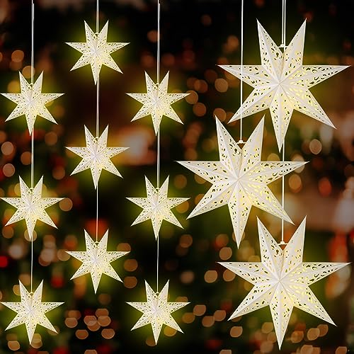 12 Pcs 14in Paper Star Lantern with LED Lights C6908